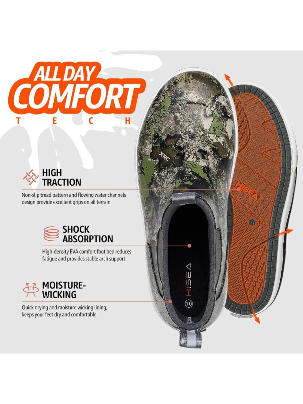 Men's Green Camo Ankle Deck Waterproof Rubber Neoprene Fishing Rain Boots - Picture 5 of 6